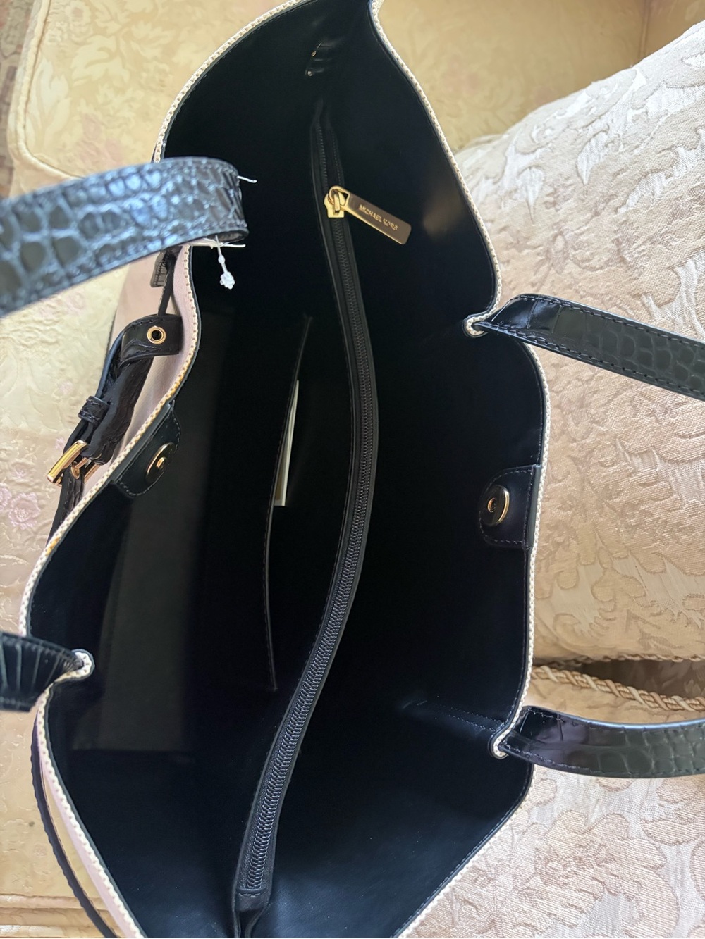 Michael Kors Beige and Black Croc-Trim Tote - Picture 3 of 3